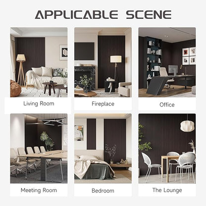 Wood Slat Wall Panels, 2 Pack 8 x 1 ft Decorative Wood Panels for Wall,Stylish Wall Panels for Interior Wall Decor, Modern Acoustic Wood Wall Panels with Felt Backing, Black-Brown Oak