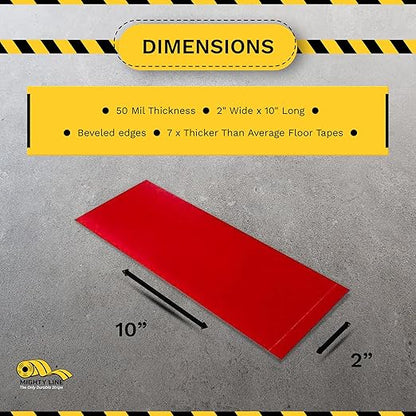 Mighty Line Floor Marking Tape Strips for Safety, Caution, Warning, Heavy-Duty, Peel and Stick, Adhesive, Industrial Quality, Red, 2" by 10"
