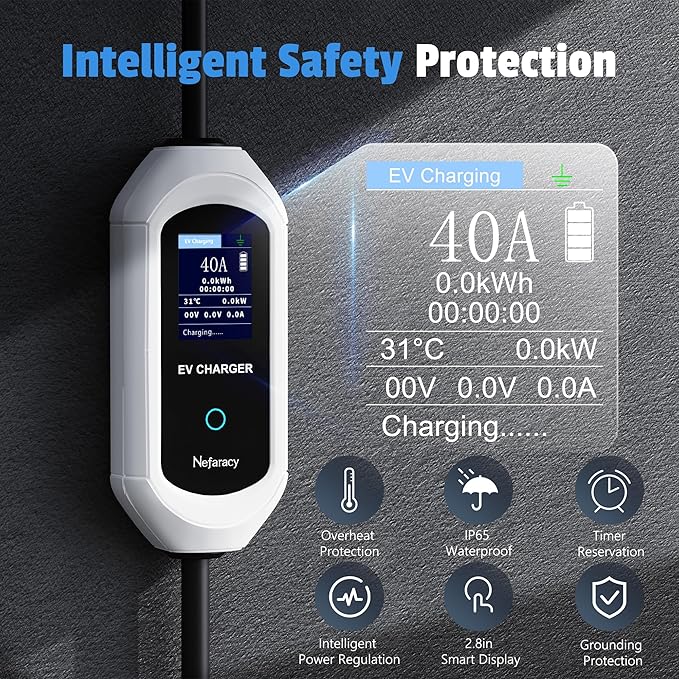 Level 2 Charger for with Tesla 40 Amp Without NACS Adapter, Portable EV Charger for with Tesla, Electric Car Chargers for Model Y/3/S/X, LCD Display & App Control(240V, NEMA14-50 Plug, 25+2FT Cable)