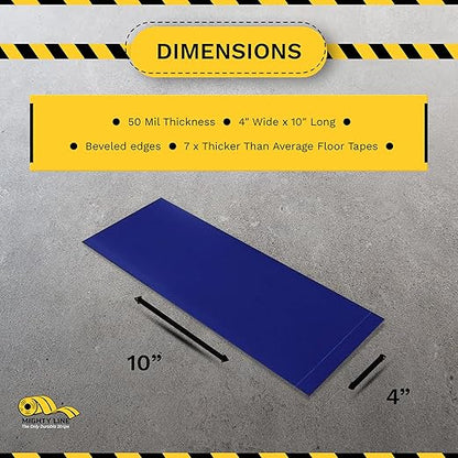 Mighty Line Floor Marking Tape Strips for Safety, Caution, Warning, Heavy-Duty, Peel and Stick, Adhesive, Industrial Quality, Blue, 4" by 10"