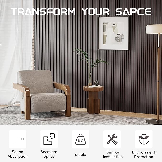 Wood Slat Wall Panels, 2 Pack 8 x 1 ft Decorative Wood Panels for Wall,Stylish Wall Panels for Interior Wall Decor, Modern Acoustic Wood Wall Panels with Felt Backing, Black-Brown Oak