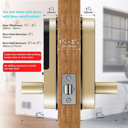 Keyless Entry Keypad Smart Door Lock with Handle & Knob – Digital Deadbolt for Front, Bedroom, Office & Interior Doors, App Control for Airbnb, Guests & Kids, Easy DIY Install (No Fingerprint)