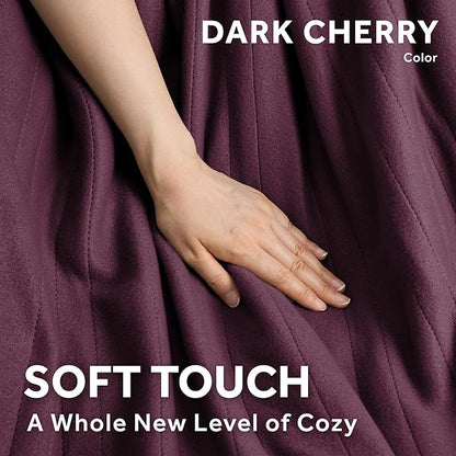 Sunbeam Royal Ultra Fleece Heated Electric Blanket Twin Size, 84" x 62", 12 Heat Settings, 12-Hour Selectable Auto Shut-Off, Fast Heating, Machine Washable, Warm and Cozy, Claret