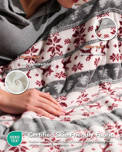 Homemate Electric Heated Blanket Queen Size - 84"x90" Heating Blanket Queen Size Dual Control 1/2/4/6/8 Hours Auto-Off 10 Heat Level Over-Heat Protection Flannel Sherpa ETL Certification