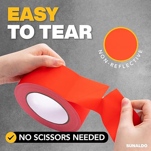 Gaffers Tape, Strong Hold, Easy to Rip, Residue-Free Professional Grade Floor Tape for Electrical Cords, Matte Finish Non Reflective, Weather Resistant (1 Pack, Red, 2" x 30 Yards)