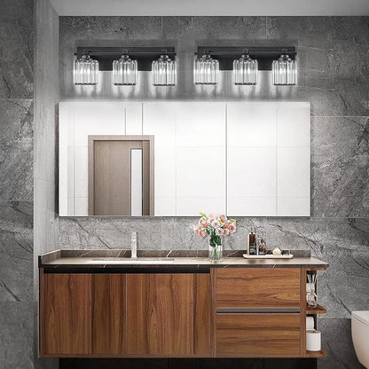 Crystal Bathroom Light Fixtures, 3 Light Black Vanity Lighting Over Mirror with Crystal Shades, Modern Bathroom Vanity Light for Restroom, Bath, Cabinet and Powder Room