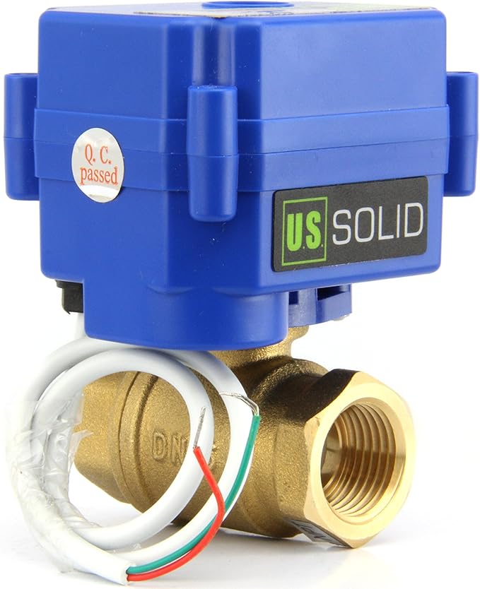 U.S. Solid Motorized Ball Valve- 1" Brass Ball Valve with Standard Port, 9-24V AC/DC and 2 Wire Auto Return Setup