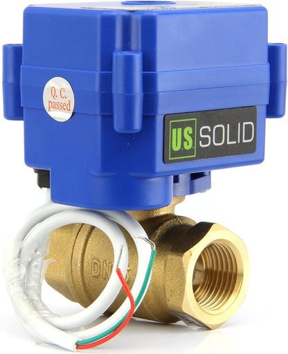 U.S. Solid Motorized Ball Valve- 1" Brass Ball Valve with Standard Port, 9-24V AC/DC and 2 Wire Auto Return Setup