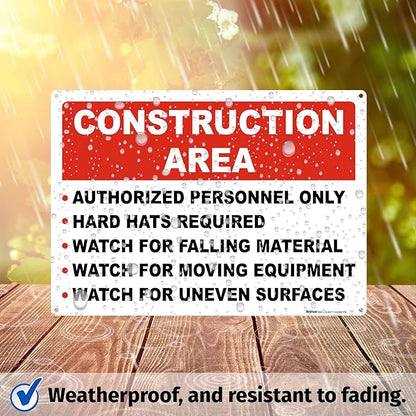 Brimar 14"x10" Construction Area Rules Sign - Aluminum, Weatherproof, Clear Rules and Guidelines, Essential Safety Signage for Construction Sites.