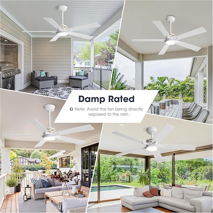 WINGBO 52" Smart Ceiling Fan with Lights, White/Oak Blades, 6 Speeds Reversible DC Motor, Works with Alexa and Google Assistant, 3CCT Dimmable LED Ceiling Fan for Bedroom Living Room, White Finish