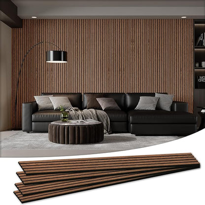 Wood Salt Acoustic Wall Panels, 4 Piece 94" x 12.6" x 0.8" Soundproof Wooden Wall Panels, 3D Fluted Sound Absorbing Panel, Red Oak