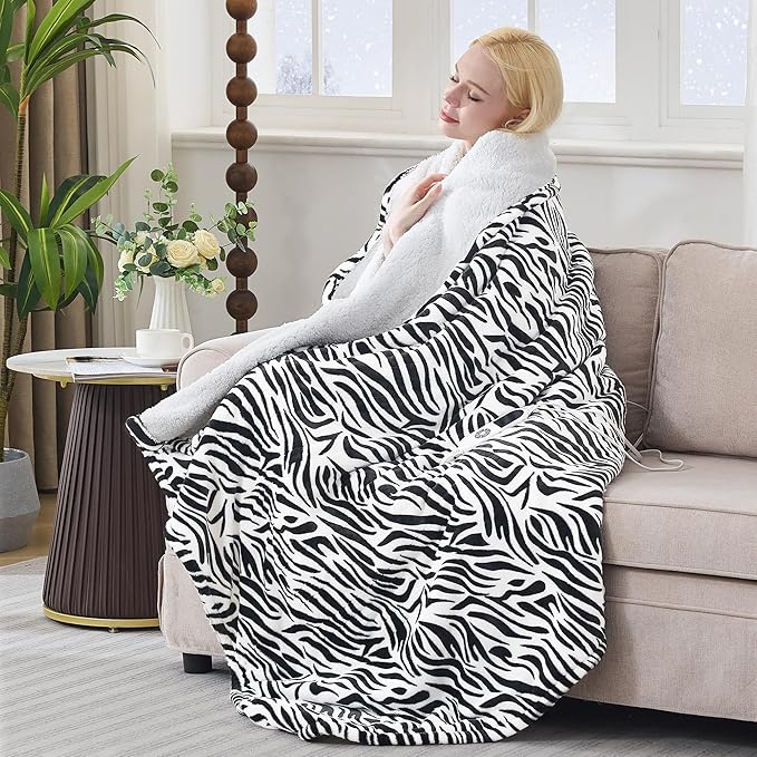 Heated Throw Blanket 50"x60", Electric Blanket with 6 Heat Settings & 1-12H Timer, Cozy Soft Flannel Sherpa, Machine Washable, Warm Gift for Women, Tiger