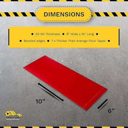 Mighty Line Floor Marking Tape Strips for Safety, Caution, Warning, Heavy-Duty, Peel and Stick, Adhesive, Industrial Quality, Red, 6" by 10"