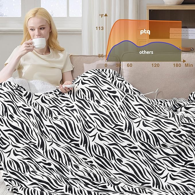 Heated Throw Blanket 50"x60", Electric Blanket with 6 Heat Settings & 1-12H Timer, Cozy Soft Flannel Sherpa, Machine Washable, Warm Gift for Women, Tiger
