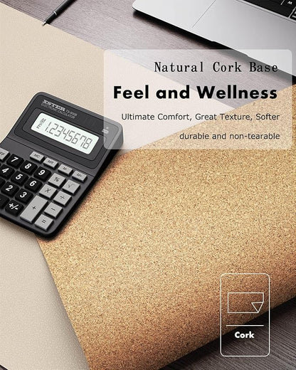 YSAGi Double-Sided Desk Pad, 23.6"x13.7" Leather Desk Mat, Eco Cork Desk Pad Protector, Large Mouse Pad for Desk, Waterproof Desk Blotter Pad, Desk Writing Pad for Office Work/Home(Beige/Cork)