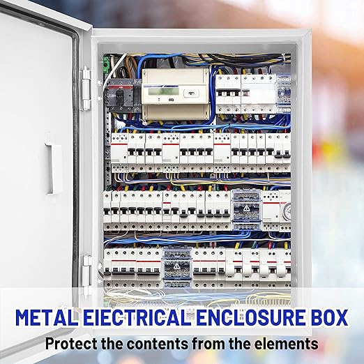 Outdoor Electrical Box 16 x 12 x 8”D NEMA 4X Enclosure Steel Box, Waterproof & Dustproof Outdoor/Indoor Lockable Electrical Junction Box, with Mounting Plate
