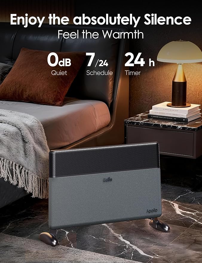 Ballu Convection Panel Space Heater for Large Room,Smart Quiet Heater with Programmable Thermostat,WiFi App Control,Inverter Energy Efficient for Indoor Use,Works with Alexa,Black
