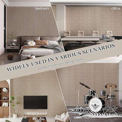 Wood Salt Acoustic Wall Panels, 4 Piece 94" x 12.6" x 0.8" Soundproof Wooden Wall Panels, 3D Fluted Sound Absorbing Panel, Rustic Walnut