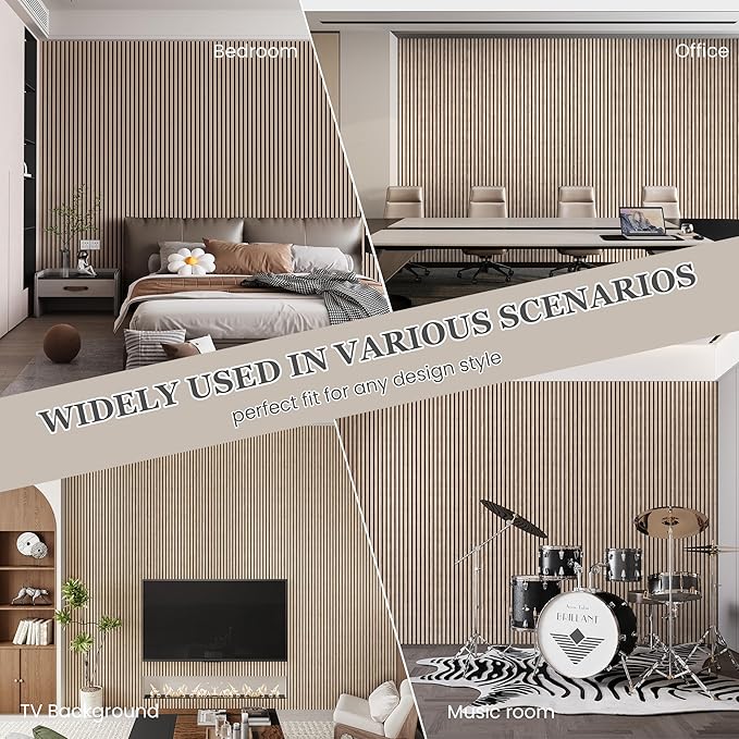 Wood Salt Acoustic Wall Panels, 2 Piece 94" x 23.6" x 0.8" Soundproof Wooden Wall Panels, 3D Fluted Sound Absorbing Panel, Rustic Walnut