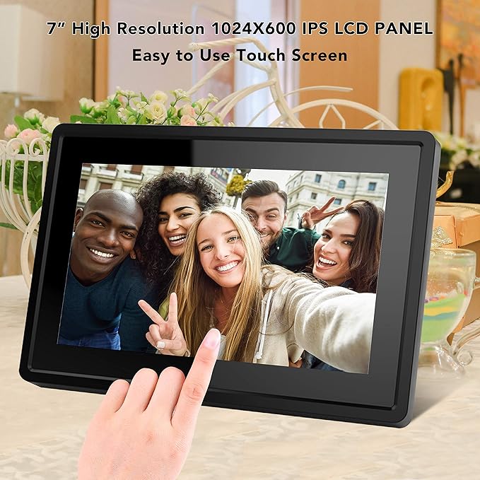 7 Inch 16GB Smart WiFi Digital Picture Frame, Send Photos or Small Videos from Anywhere, Touch Screen, IPS LCD Panel, Wall-Mountable, Portrait and Landscape(Black)