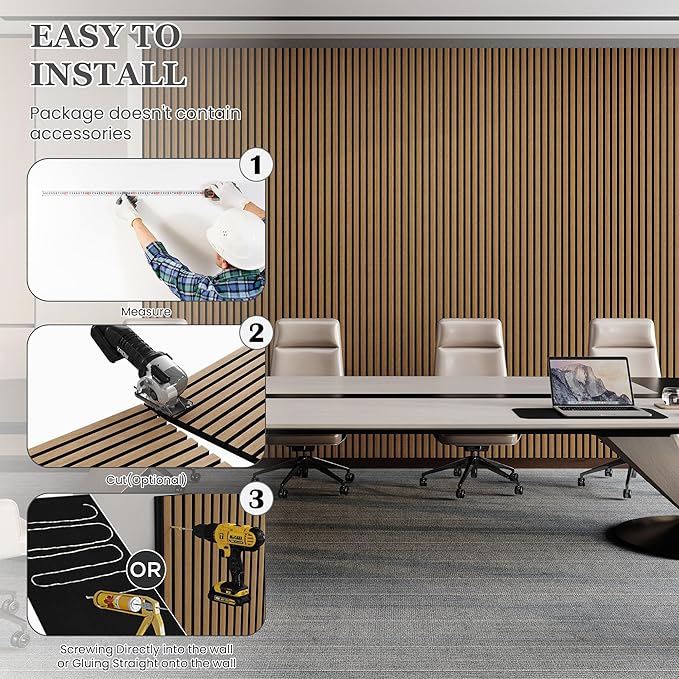 Wood Salt Acoustic Wall Panels, 6 Piece 94" x 7.9" x 0.8" Soundproof Wooden Wall Panels, 3D Fluted Sound Absorbing Panel, Natural Oak