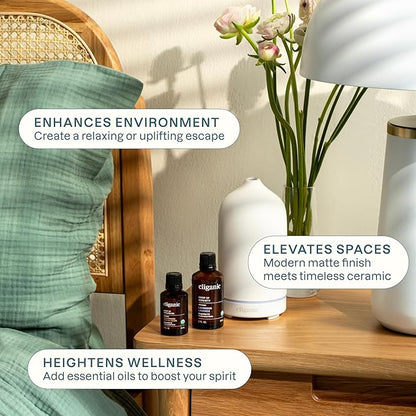 Cliganic Serenity Essential Oils Diffuser Set – Aromatherapy Humidifier with LED for Home, Office & Bedroom Includes Frankincense, Lavender, Grounded & Sleep Essential Oils Kit