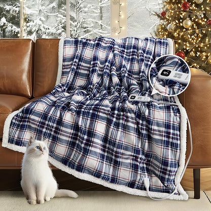 Christmas Heated Blanket Electric Throw-50''x60''Ultra Soft Cozy Plaid Flannel Fast Heating Electric Blanket with 10 Heat Levels & 10 Hours Auto Off, ETL Certified, Keep Warm in Home Office
