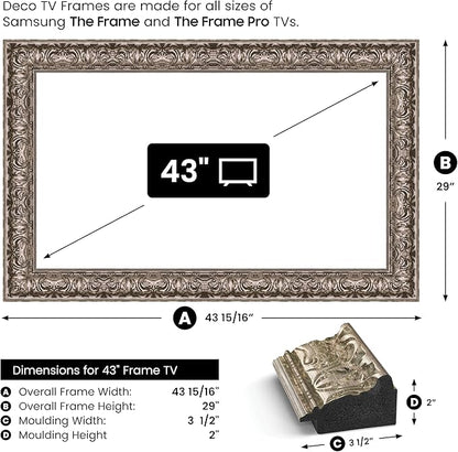 Tuscan Silver 43" Premiere Deco TV Frame - Compatible ONLY with Samsung The Frame TVs (Fits 2021-2025, LS03A, LS03B, LS03C, LS03D, LS03FA)