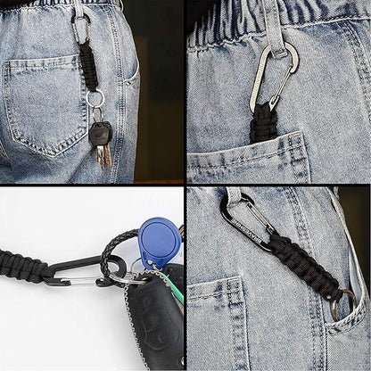 BRAVESHINE Paracord Keychain Carabiner Clip, D Ring Lanyard Hanger Stroller Hook for Water Bottle, Key, Backpacks, Men, Women