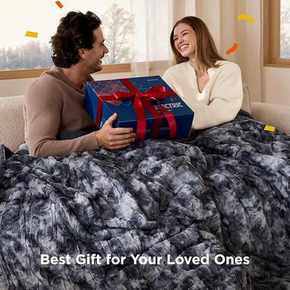 Bedsure Faux Fur Heated Blanket Full Size, Fast Heating Electric Blanket Full Size with 6 Heating Levels & 10 Time Settings, Cozy Gifts for Women Men (72x84 inches, Denim Blue)