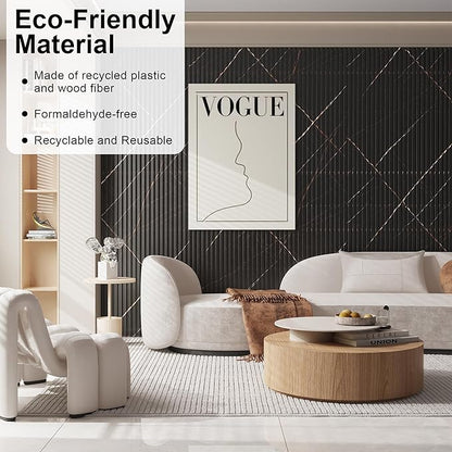 8-Pack WPC Slat Wall Panels - 3D Wall Panels, Water-Proof and Easy Installation, Accent Slat Wall Paneling for Living Room, Office,Granite, 96 x 6.6 Inch