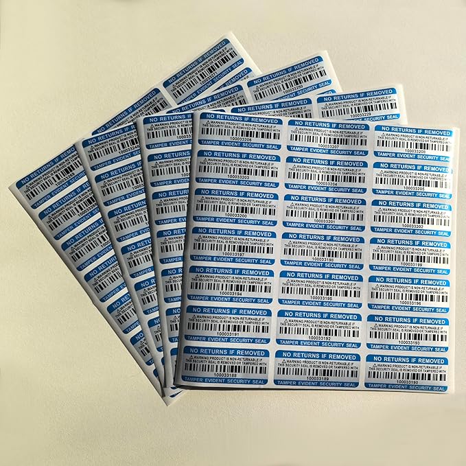 Tamper Evident Proof Barcode Stickers with Individual Serial Number Security Warranty Void Sticker,Sealing Label for Package(120pcs 2x0.8in Blue Matte Silver)