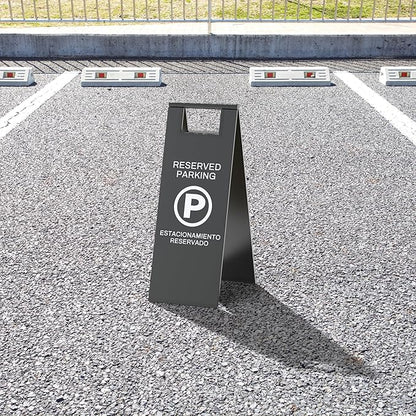 Reserved Parking Sign – Foldable Heavy Duty Plastic A-Frame with Bold “P” Symbol, Bilingual English & Spanish – 24" Tall Reserved Spot Marker for Storefront, Driveway, Garage – Black