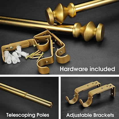 1-1/8 Inch Diameter Warm Gold Curtain Rods with Modern Geometric Finials, 36-72'' Telescoping Single Curtain Rods for window width 24-68 inch, 1 pack