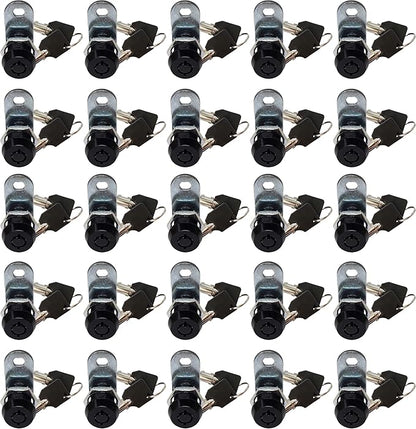 Admiral Locks Tubular Cam Lock, Keyed Alike Removable Key RV Compartment Storage Lock Cabinet Locks (Black Pack of. 25, 5/8" 180°)