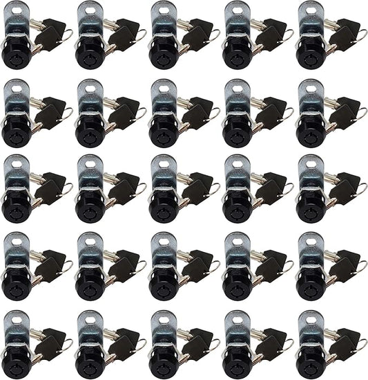 Admiral Locks Tubular Cam Lock, Keyed Alike Removable Key RV Compartment Storage Lock Cabinet Locks (Black Pack of. 25, 5/8" 180°)