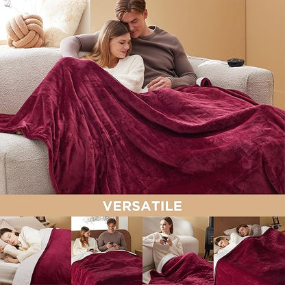 Bedsure Electric Blanket King Size - Dual Control Heated Blanket King Size, Fast Heating with 10 Time Settings & 10 Heat Settings, Warm Gift for Grandma (100x90 inches, Burgundy)