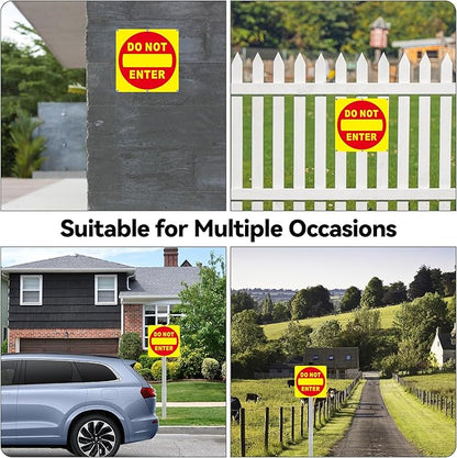 (2 Pack) Do Not Enter Sign, 12x12 Inches Keep Out No Entry Signs, Aluminum Reflective Do Not Enter Metal Signage, Weather Resistant and Easy to Install (Yellow and Red)