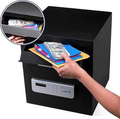Viking Security Safe VS-40DS Heavy Duty Depository Safe with Drop Slot – Digital Keypad Money Safe for Cash, Business, Home, Office, Retail – Anti-Fish Design, LCD Display, Motorized Lock, Backup Key