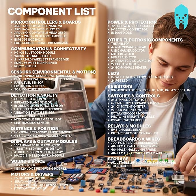 GAR Monster Starter Kit for Arduino - Robotics & IoT Development| Comprehensive 5-Board Set: Uno R3, Mega 2560, Nano V3, ESP32 WiFi+BT, ESP8266 NodeMCU | 25 Sensors, Tutorials & Organizer Toolbox