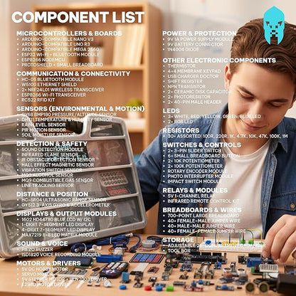 GAR Monster Starter Kit for Arduino - Robotics & IoT Development| Comprehensive 5-Board Set: Uno R3, Mega 2560, Nano V3, ESP32 WiFi+BT, ESP8266 NodeMCU | 25 Sensors, Tutorials & Organizer Toolbox