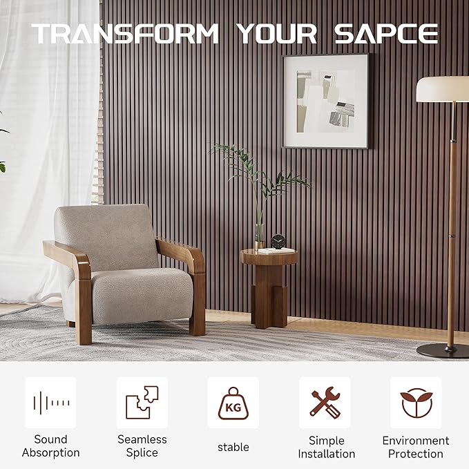 Decorative Slat Wall Panels, 4 Pack, 8 x 1 ft, Modern Acoustic Wood Panels with Felt Backing, Walnut