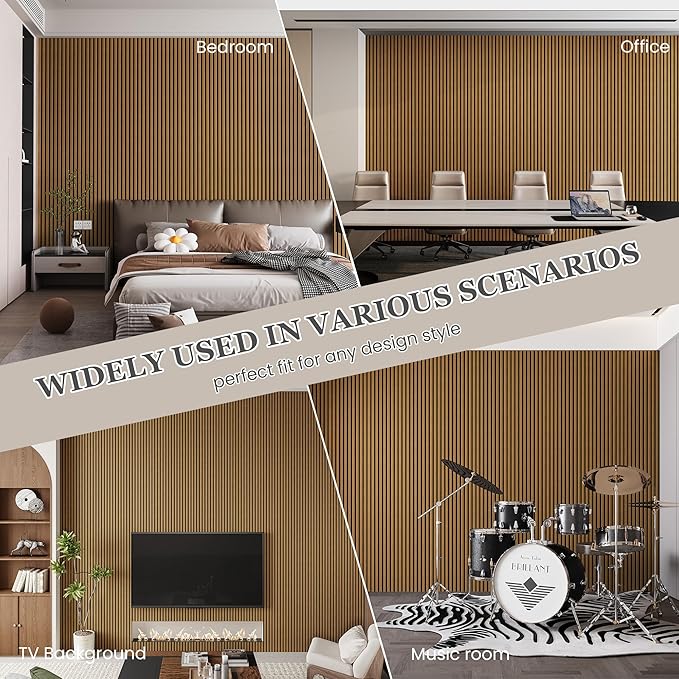 Wood Salt Acoustic Wall Panels, 4 Piece 94" x 12.6" x 0.8" Soundproof Wooden Wall Panels, 3D Fluted Sound Absorbing Panel, Natural Oak
