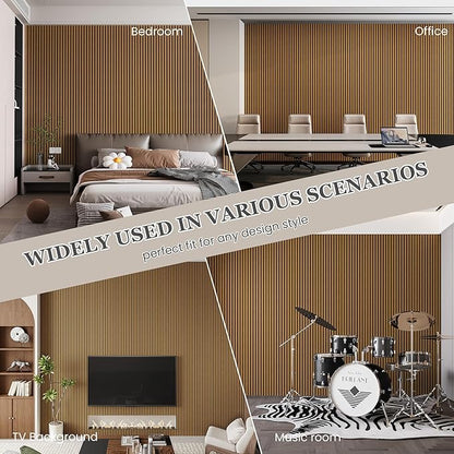 Wood Salt Acoustic Wall Panels, 4 Piece 94" x 12.6" x 0.8" Soundproof Wooden Wall Panels, 3D Fluted Sound Absorbing Panel, Natural Oak