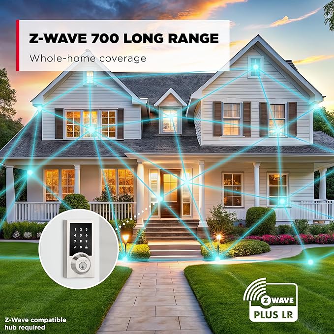 Kwikset HomeConnect 918 Contemporary Z-Wave Long Range Enabled Touchscreen Lock Works with Ring Alarm, Samsung SmartThings Hub Required, Sold Seperately in Satin Nickel