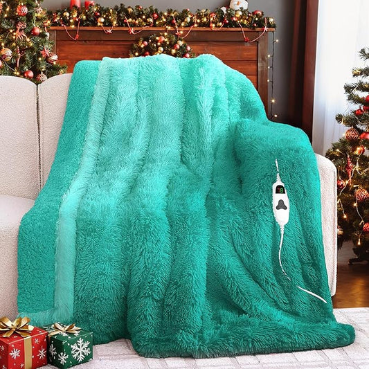 Heated Electric Blanket Throw–Faux Fur with Soft Thick Sherpa,Warm Winter Birthday Gifts for Women Grandma10 Heat Settings,5 Time Settings with Fast Heating, 50x60, Forest Mist
