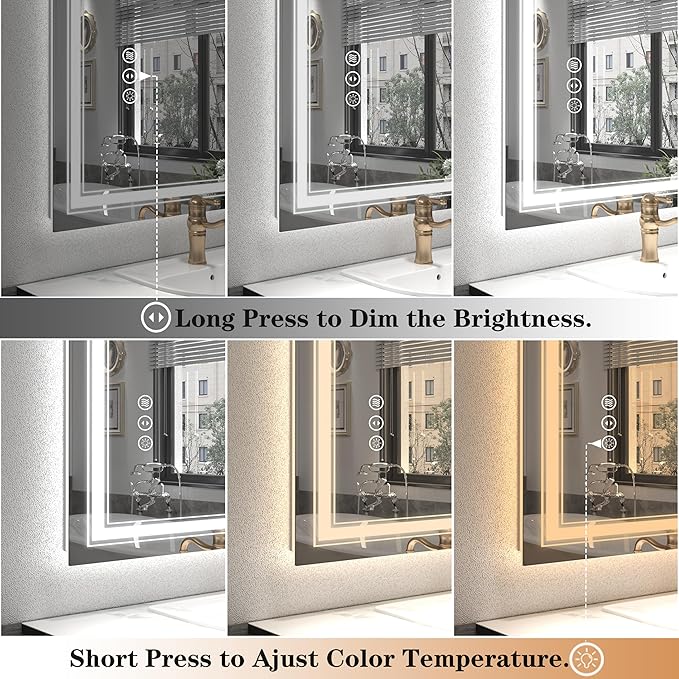 66x40 LED Bathroom Mirror, Lighted Mirror for Bathroom Wall, Backlit and Front lit, Dimmable, Anti-Fog, Shatterpoof, Memory (Horizontal/Vertical)