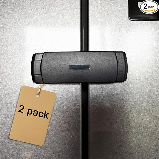 2 Pack Premium Child Safety Lock for French Fridge/Side-by-Side Refrigerator/Double Door Freezer or Cabinet, Adjustable Width & Easy to Install (Black)