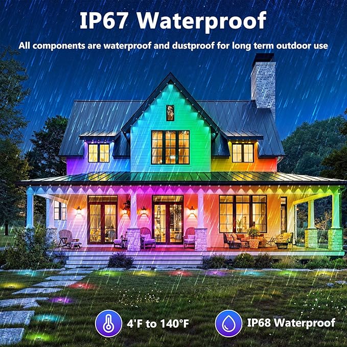 LETIANPAI 40FT Permanent Outdoor Lights,RGB Eaves Light with App Control Remote,DIY Scene Modes IP67 Waterproof Under Eave Lighting,Outdoor Lights for Decor,Garden Decor,House,Party,Holiday