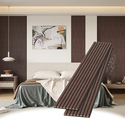 Wood Slat Wall Panels, 2 Pack 8 x 1 ft Decorative Wood Panels for Wall,Stylish Wall Panels for Interior Wall Decor, Modern Acoustic Wood Wall Panels with Felt Backing, Walnut